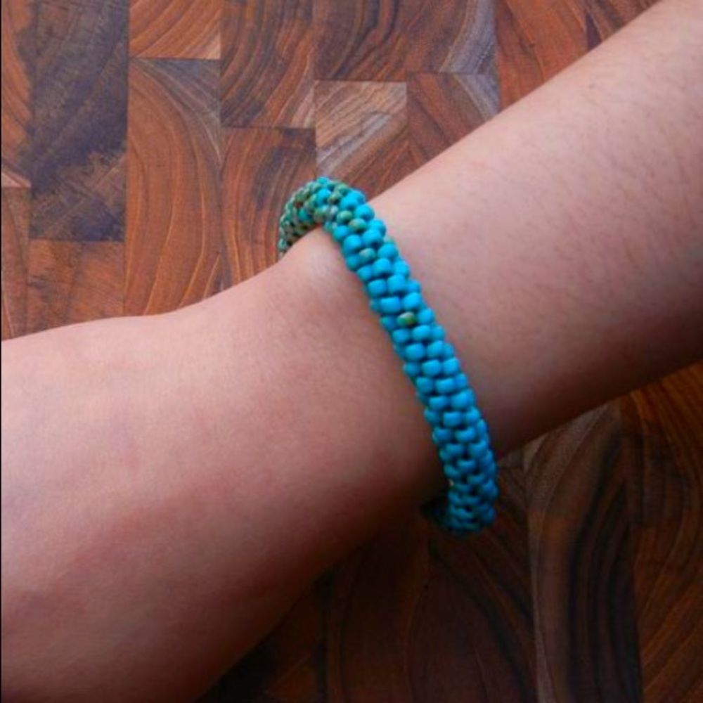Turquoise Glass Beaded Bracelet | Handmade, Custom Size | Stackable Layering